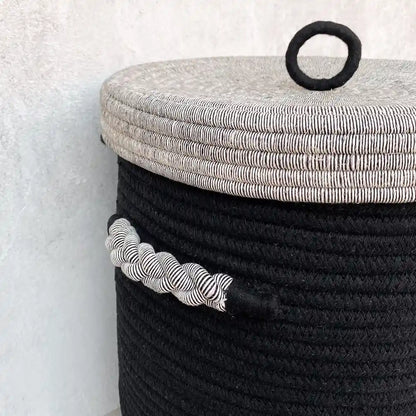 Black Laundry Basket With Monochrome Lid and Bottom Spacers
