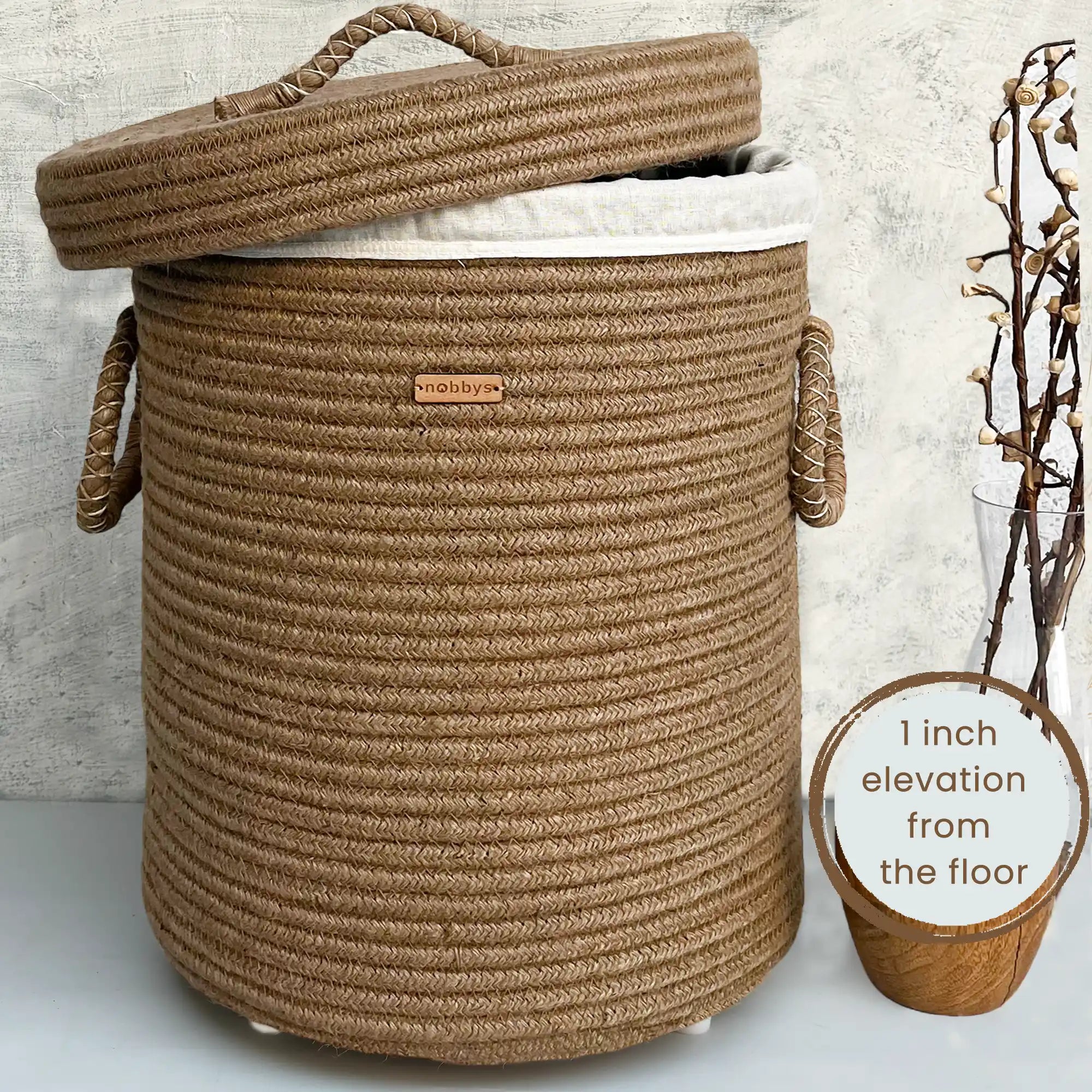 Jute Laundry Basket With Lid Nobbys