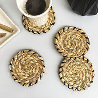 Black Raffia Embroidered Golden Grass Coasters Nobbys