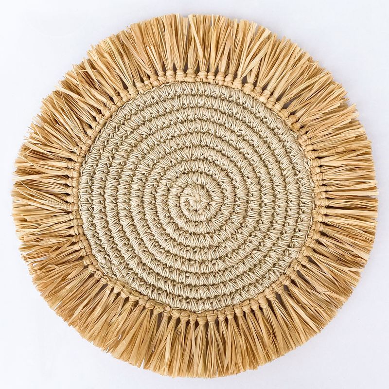 Bleached Jute Crochet Placemat With Natural Raffia Fringes Nobbys