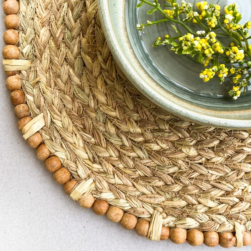 Braided Paddy Stubble Placemat With Wooden Beaded Edges Nobbys