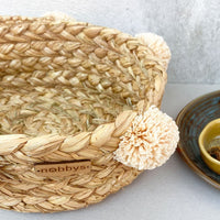 Braided Stubble Basket With Raffia Pom-Poms (10