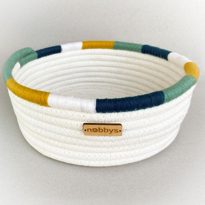 Cotton Storage Basket With Mustard-Mint Embroidery (10" Dia x 4" Height) Nobbys