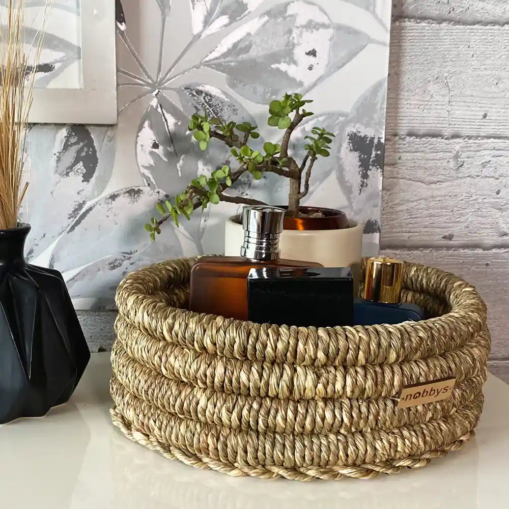 Hand-coiled Seagrass Storage Basket (10" Dia x 4" Height)