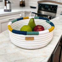Cotton Storage Basket With Mustard-Mint Embroidery (10