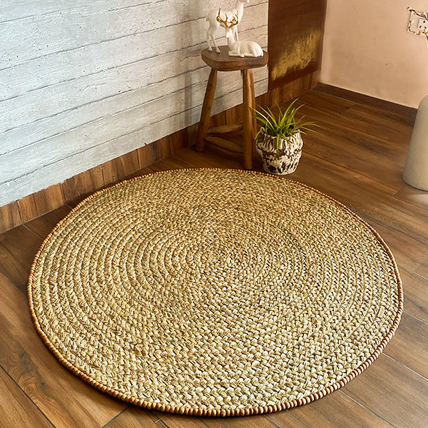 Golden Grass Rug With Wooden Beads Embroidery (4 Feet- 120 cm) Nobbys
