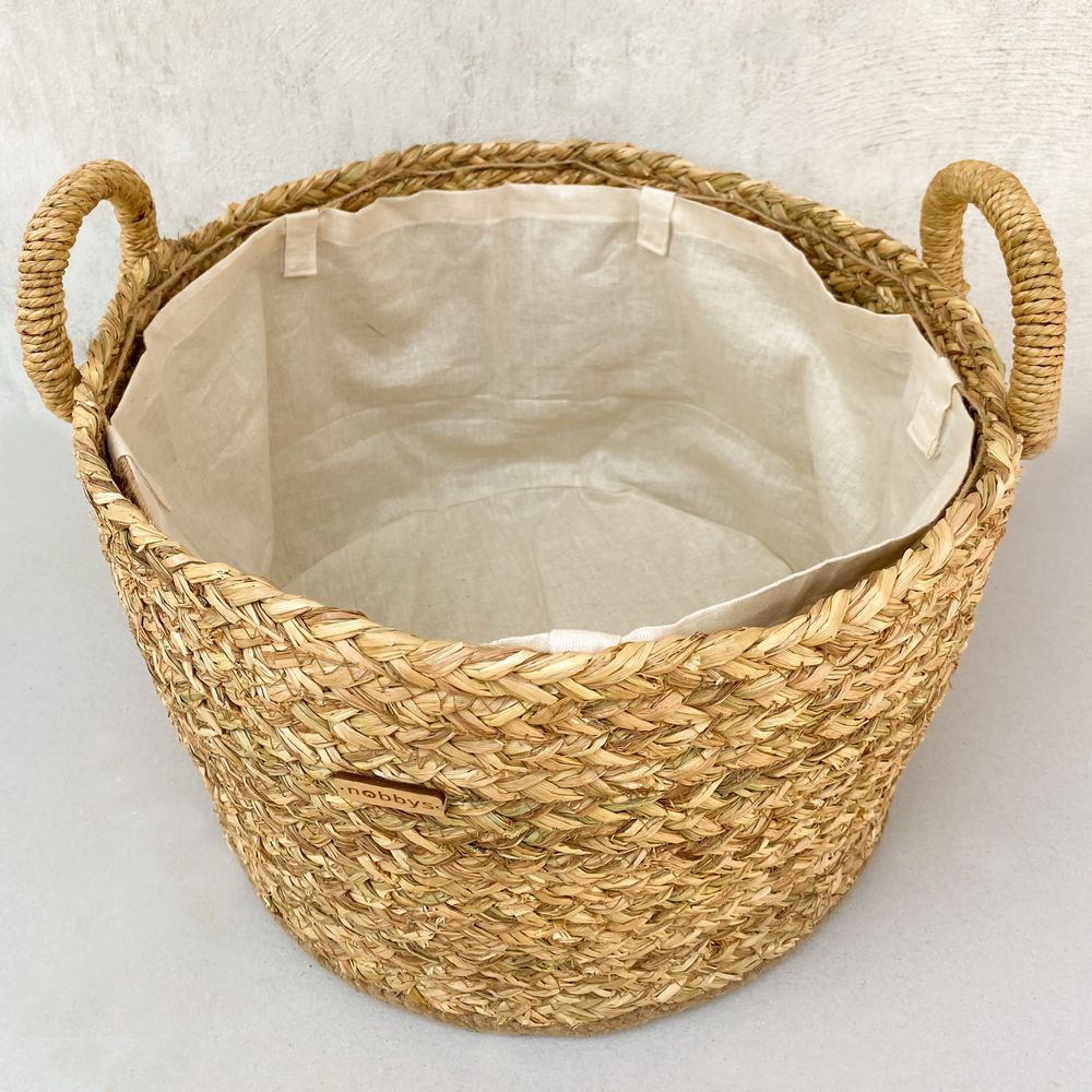Golden grass Laundry Basket With Moonj Coiling Handle (16"Dia x 14"Height) - 45 Liters Nobbys