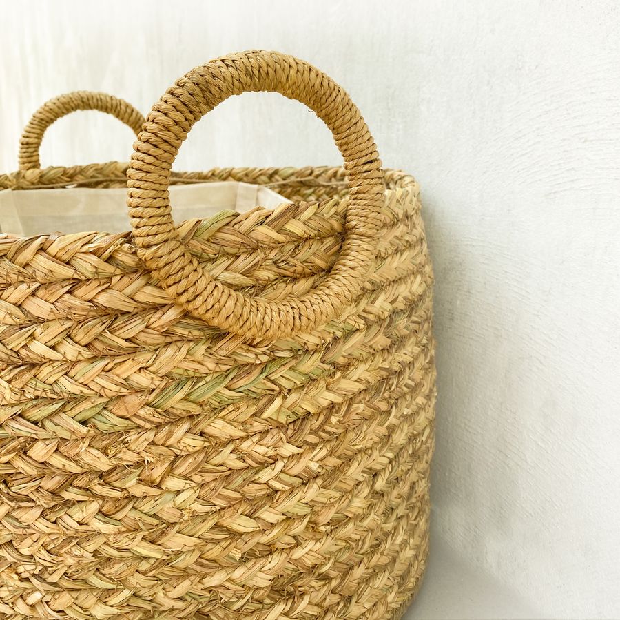 Golden grass Laundry Basket With Moonj Coiling Handle (16"Dia x 14"Height) - 45 Liters Nobbys