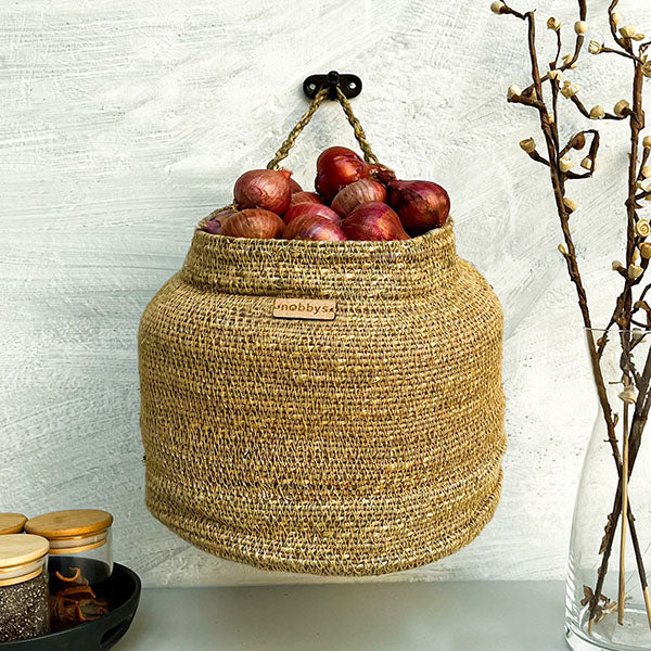 Hanging Vegetable Basket - Beige Embroidered Nobbys