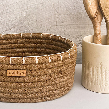 Jute Oval Storage Basket With Raffia Embroidery Edge (11" x 8" x 4") Nobbys