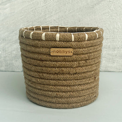 Jute Rope Planter With Raffia Embroidery Edge (5.5"D x 5.5"H) Nobbys