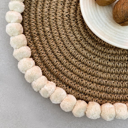 Jute Rosette Crochet Placemat With Cotton Pom-Poms Nobbys