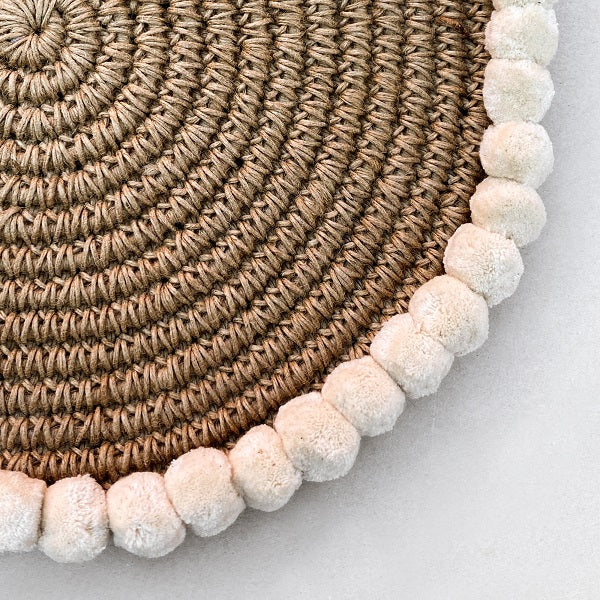 Jute Rosette Crochet Placemat With Cotton Pom-Poms Nobbys