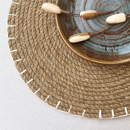 Jute Round Placemat With Raffia Embroidery Nobbys