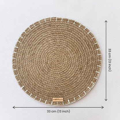 Jute Round Placemat With Raffia Embroidery Nobbys