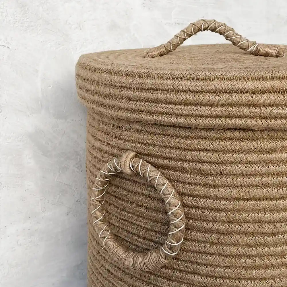 Jute Natural Laundry Basket With Lid Nobbys