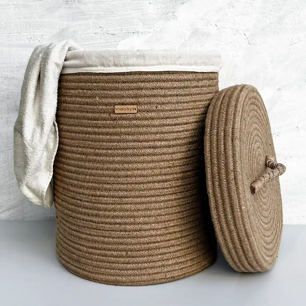 Jute Laundry Basket With Lid Nobbys