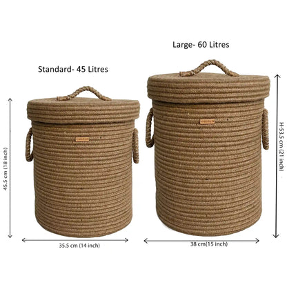 Jute Natural Laundry Basket With Lid and Bottom Spacers