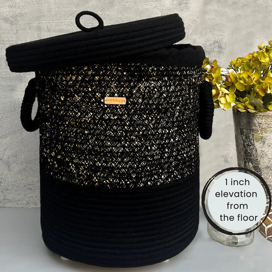 Golden textured black laundry basket