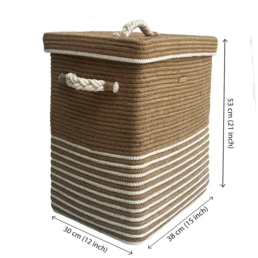 Rectangular Jute Laundry Basket with Lid - 60 Litres Nobbys