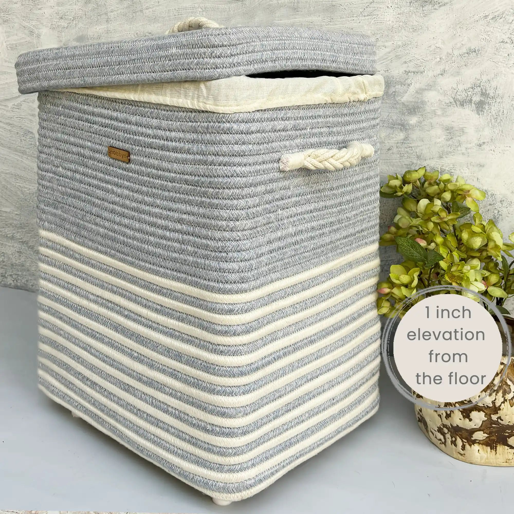 Rectangular Laundry Basket with Lid and Bottom Spacers- Pastel Blue - 60 Litres