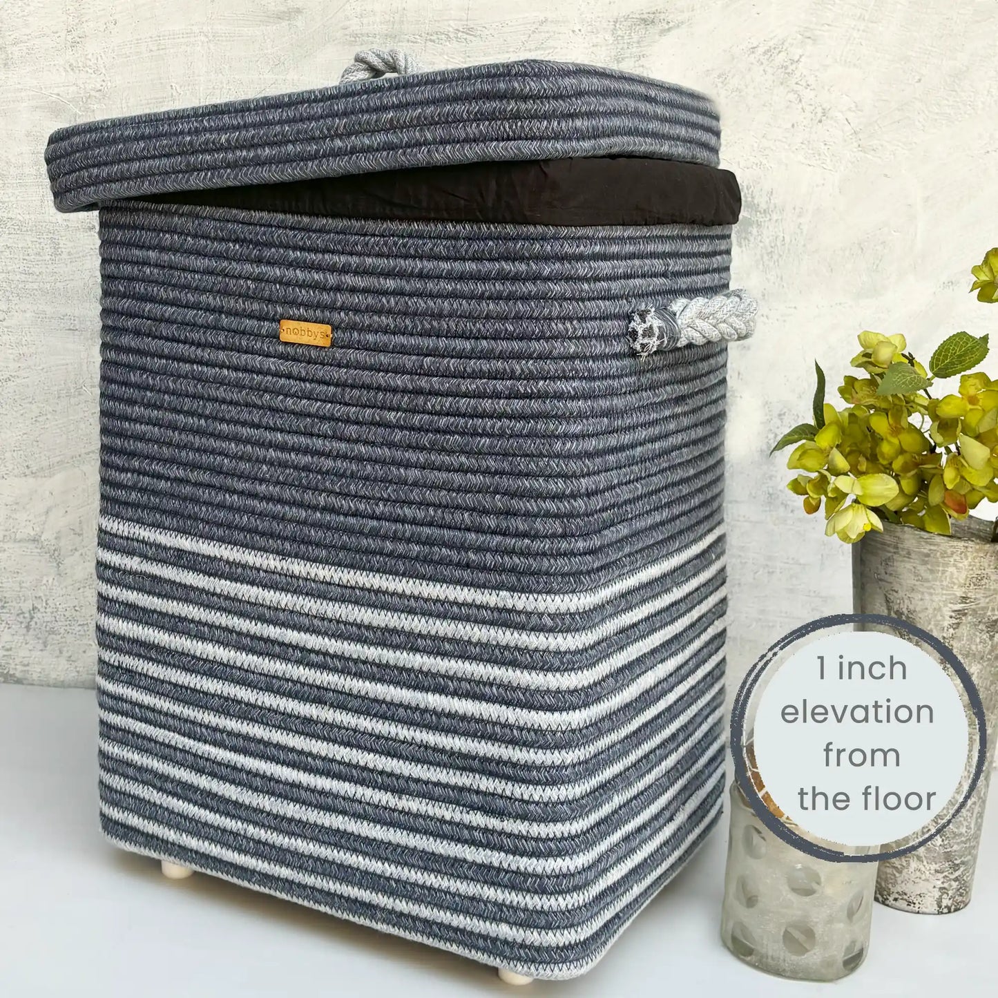 Blue laundry basket with spacers