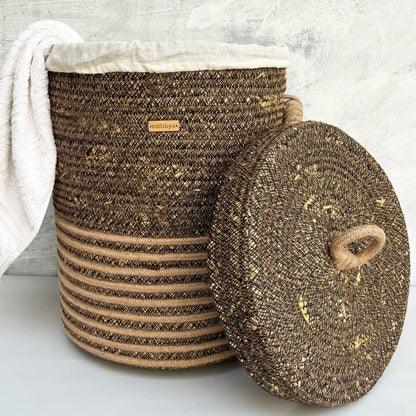 Mocha Gold Laundry Basket with Lid and Bottom Spacers
