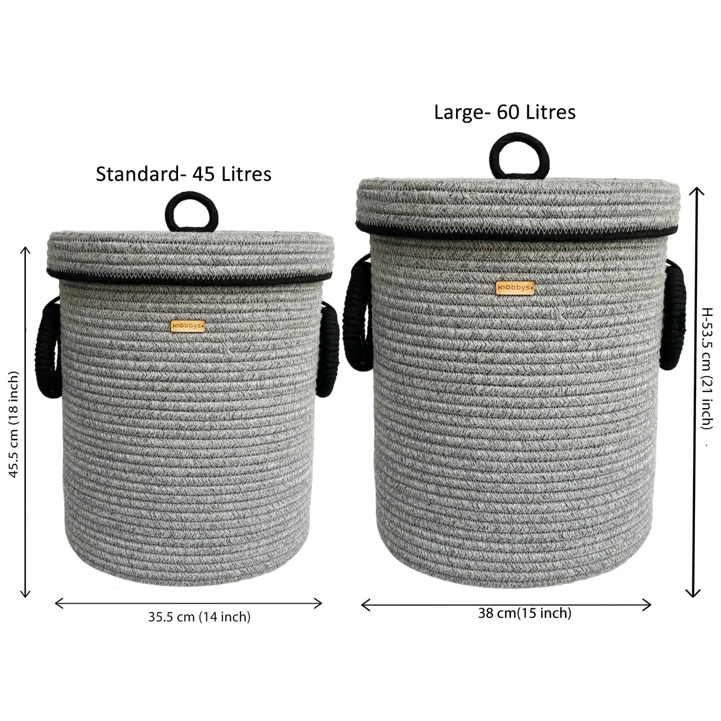 Silver Grey Laundry Basket with Lid and Bottom Spacers