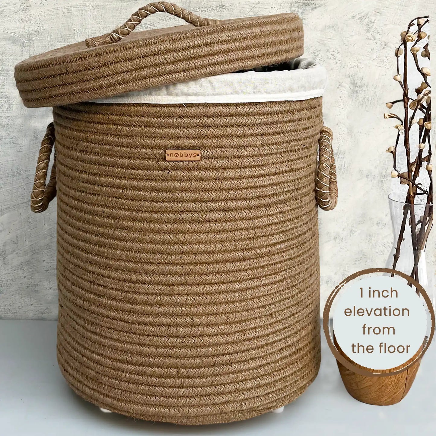 Jute Natural Laundry Basket With Lid and Bottom Spacers