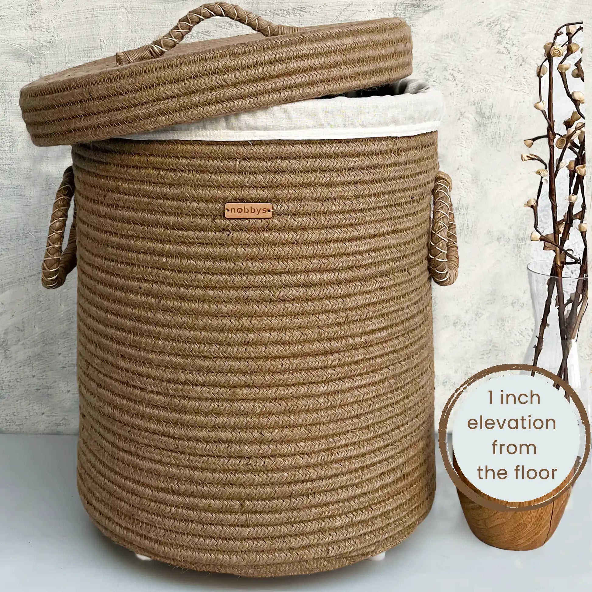 Jute Laundry Basket With Lid Nobbys