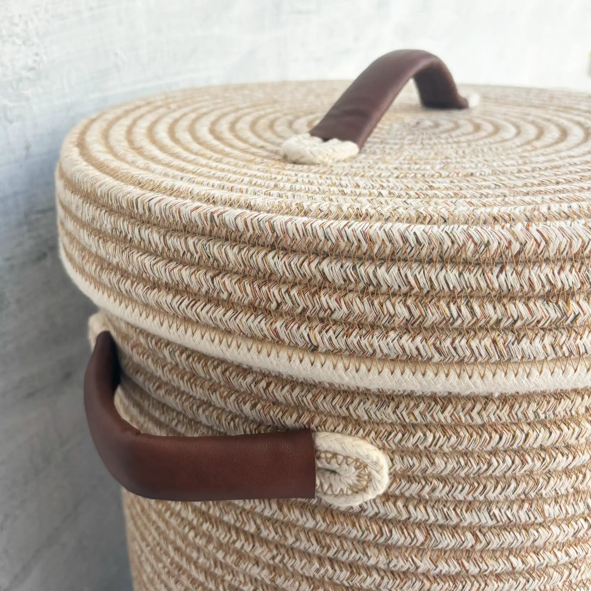 cotton laundry basket with leather handles