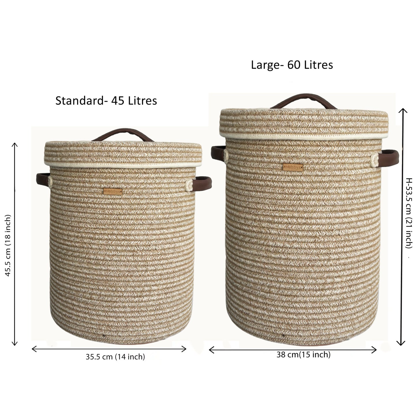 cotton laundry basket with leather handles