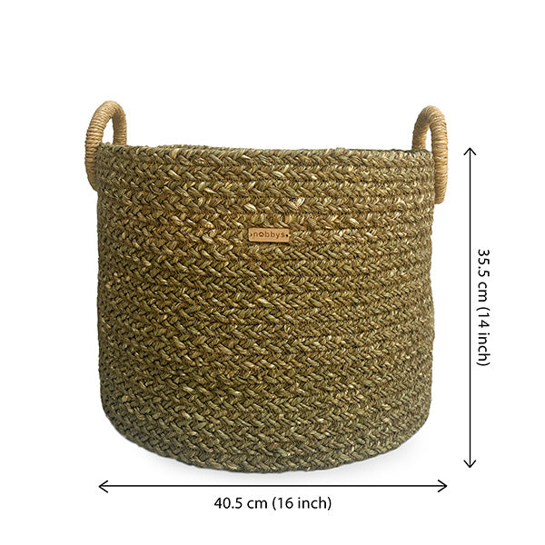 Macrame Seagrass Laundry Basket With Moonj Coiling Handle (16"Dia x 14"Height) - 45 Litres Nobbys