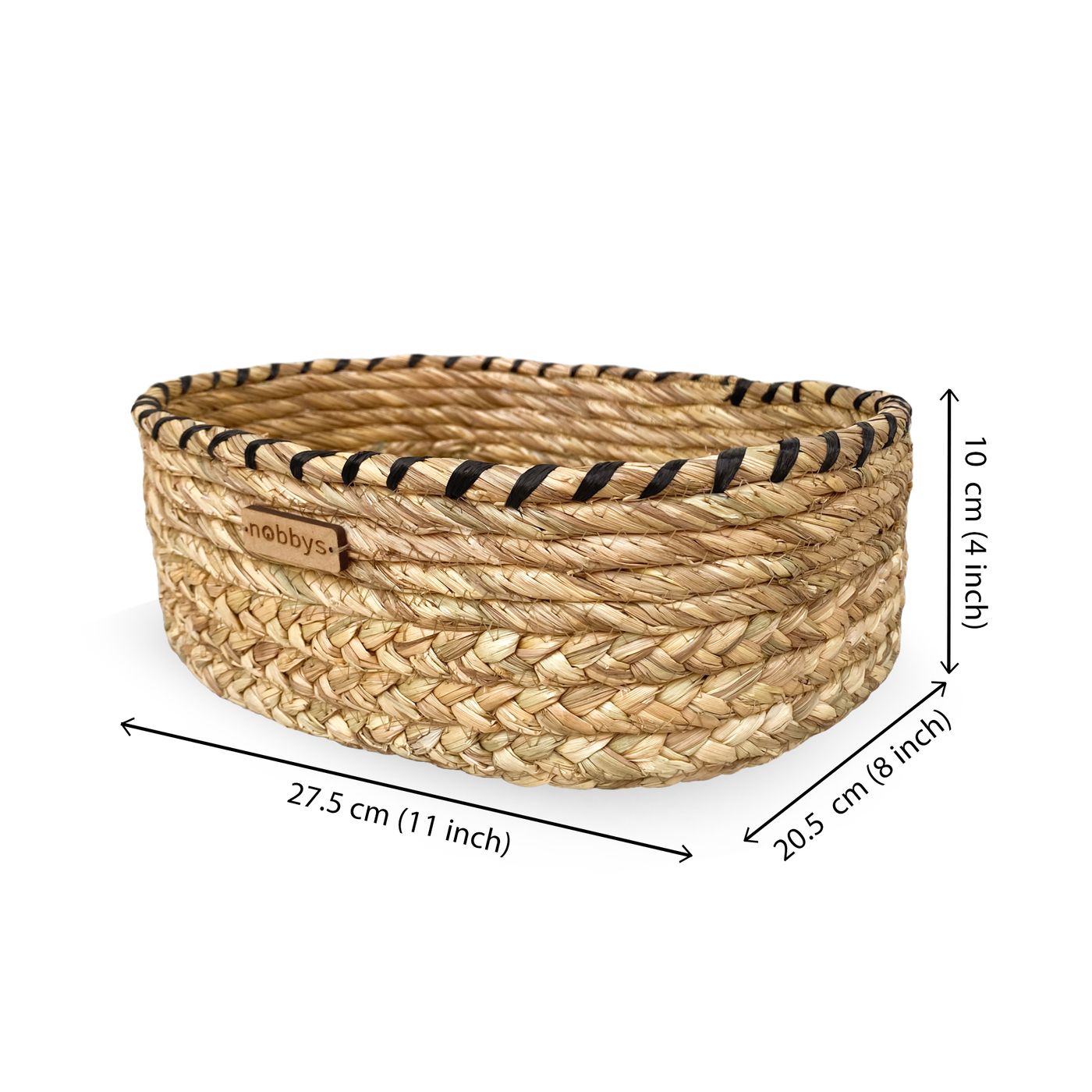 Oval Black Raffia Coiled Golden Grass Storage Basket (11