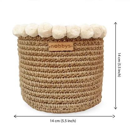 Crochet Planter With Cotton Pom-Poms (5.5"D x 5.5"H)