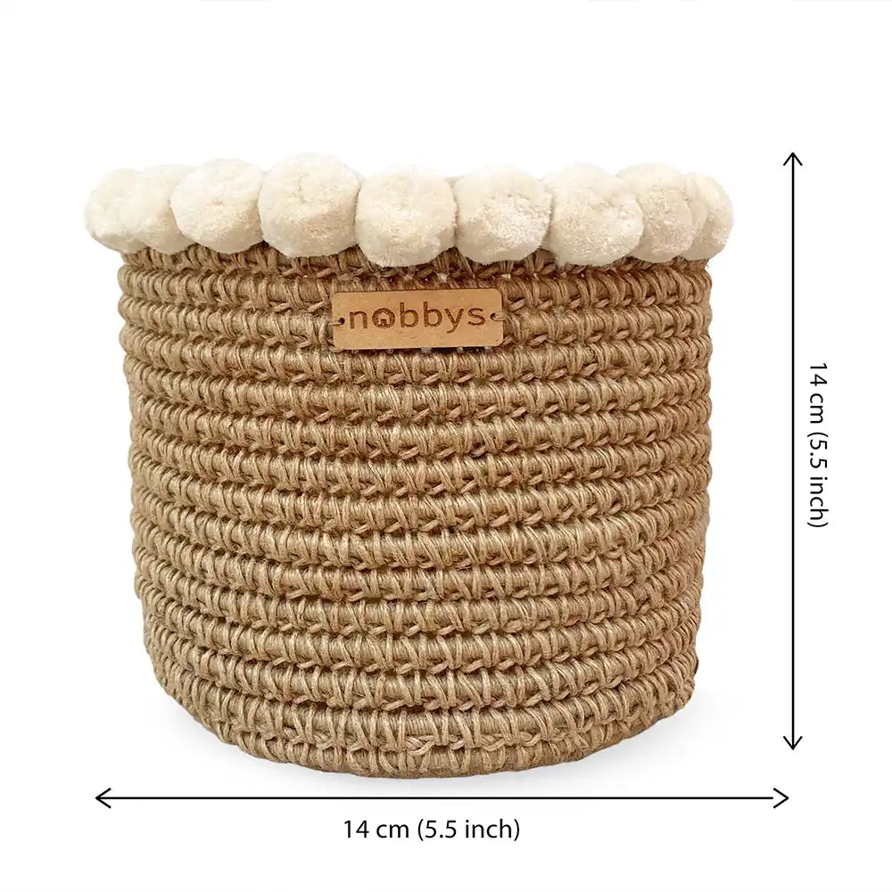 Crochet Planter With Cotton Pom-Poms (5.5"D x 5.5"H)