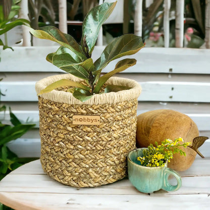 Handcrafted Seagrass-Moonj Planter With Jute Coiled Rim