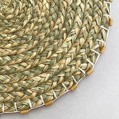 Paddy Straw And Seagrass Placemat With Wooden Bead Edge Nobbys