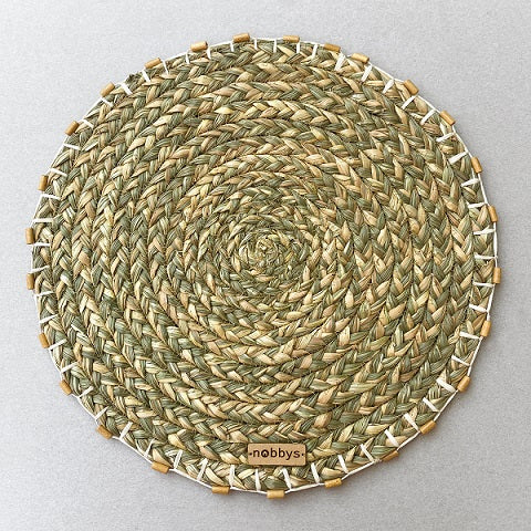 Paddy Straw And Seagrass Placemat With Wooden Bead Edge Nobbys
