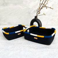 [Set of 2] Black Rectangular Storage Basket With Colourful Embroidery Nobbys