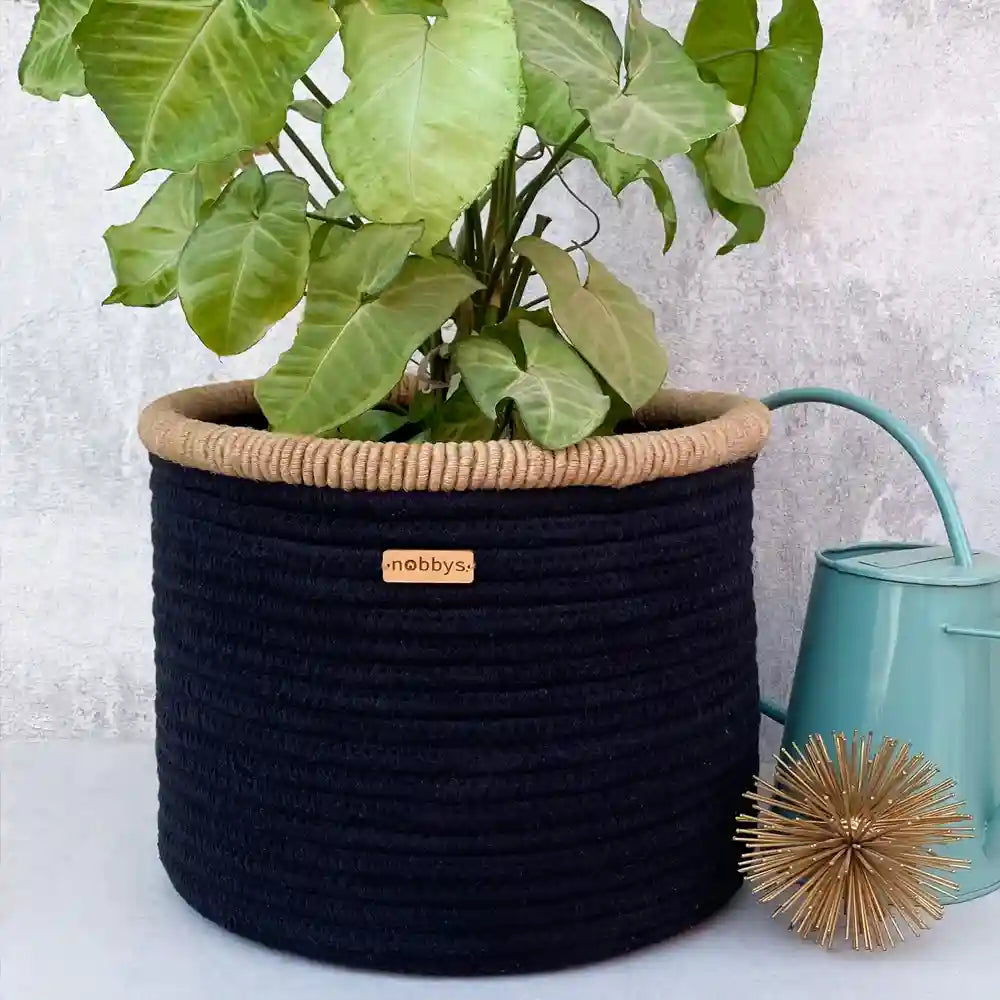 Black Cotton Multipurpose Basket With Jute Coiling (12