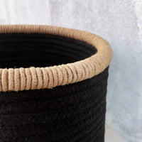 Black Cotton Multipurpose Basket With Jute Coiling (12