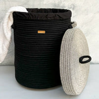 Black Laundry Basket With Monochrome Lid and Bottom Spacers (2024 Edition)