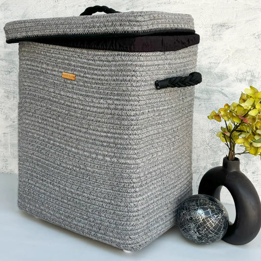 Silver Grey Rectangular Laundry Basket with Lid - 60 Litres